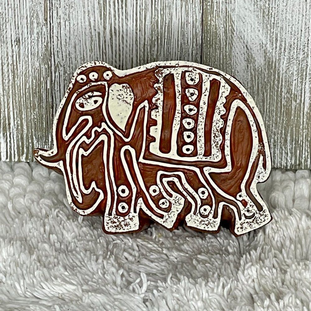 CarvedโWood Elephant Printing Block Stamp Made inโIndia